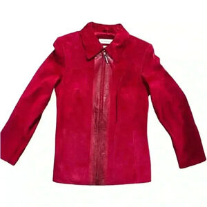 Preston & York Vintage Genuine Suede Red Leather Jacket with Snakeskin, S